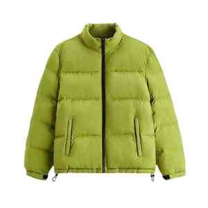 Chaqueta acolchada impermeable unisex verde de primera calidad con cuello unisex, cierre de cremallera, poliéster, informal, corta, para invierno - Product Image 1