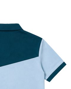 เสื้อโปโลชายสีฟ้าอ่อนและสีเขียวอมฟ้าแบบกำหนดเอง แขนสั้น สวมใส่สบาย เหมาะสำหรับกีฬากอล์ฟ ระบายอากาศได้ดี ใส่ได้ในฤดูร้อน ลายทาง - Product Image 6