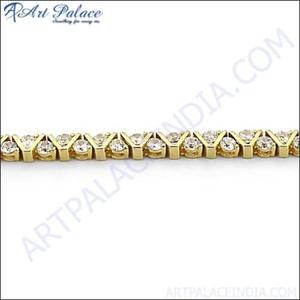 Bracelet tennis plaqué or 22 carats pour femme Art Palace avec diamants ronds taille brillant sertis en canal, style classique, pour usage quotidien - Product Image 2