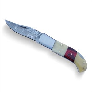 Compact Folding Knives Damascus Pattern <b>Steel</b> Blade Handmade Design Ergonomic Grip for Hunting Camping Hiking and <b>Outdoor</b> - Product Image 1