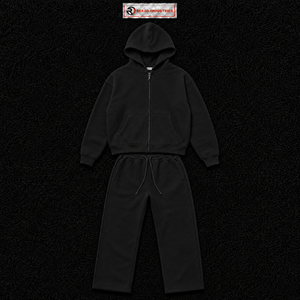 Ensemble de survêtement noir personnalisé pour homme : sweat à capuche zippé et pantalon de jogging – Vente en gros, molleton uni, vêtements de sport décontractés, streetwear - Product Image 5