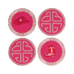 Verre boisson décor fait à la main multicolore perlé Design quatre sous-verre brodé ensemble avec Unique élégant Premium Look de l'Inde - Product Image 2