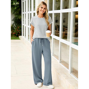 Ensemble de détente uni pour femme, t-shirt ample et pantalon large, tenue décontractée personnalisable avec logo - Product Image 5