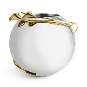 Jarrón de lujo Saleem International 2026 con diseño de granada, color plateado, de metal, con hoja de ginkgo marrón dorado - Product Image 1