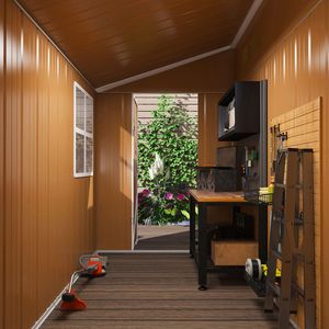 Abri de jardin en métal robuste 8x4 avec portes doubles, fenêtres, résistant aux intempéries, pour extérieur, jardin, cour, hauteur 4 pieds, ventilation - Product Image 5