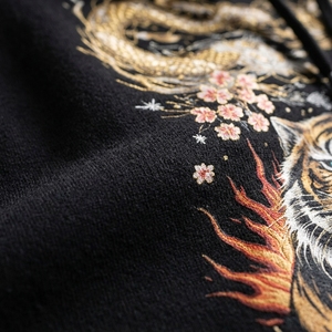 Sweat-shirt à capuche pour homme avec imprimé graphique Tigre et Dragon noir, motif artistique japonais et asiatique, pull épais, streetwear - Product Image 6