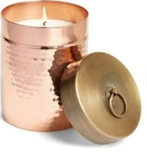 Pot à bougie en métal de qualité supérieure, couleur or rose, martelé, avec couvercle, pour la maison et Noël - Artisanat indien - Product Image 2