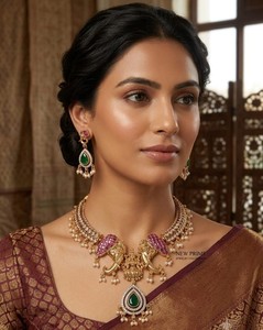 Elephant And Lakshmi Motif Temple <b>Jewellery</b> <b>Set</b> With Matching Earrings Traditional Wedding Festive Wear Temple Jewelry Wholesale - Product Image 4