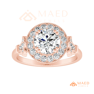Round Cut Moissanite Double Halo Engagement Ring Rose Gold Plated Milgrain Vintage Pave Band Wedding Ring Jewelry <b>Gift</b> - Product Image 5