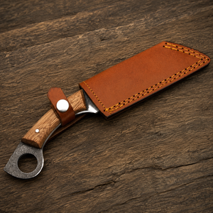 Cuchillo de caza forjado a mano con hoja fija de acero con alto contenido de carbono, mango de madera de nogal, funda de cuero, OEM, ODM - Product Image 6