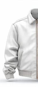 เสื้อแจ็คเก็ตบอมเบอร์ผู้ชายสีขาว หนัง PU ทรงปกติ ปกคอพับ ปิดด้วยซิป สไตล์ลำลอง ใส่ได้ในฤดูใบไม้ร่วง - Product Image 2