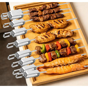Hanging Tikka Barbecue Flat Metal <strong>Meat</strong> Solid Steel Kabab Maker <strong>Cocktail</strong> Wire Flexible Grill 35cm BBQ <strong>Skewer</strong> - Product Image 3