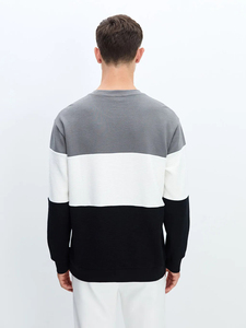 Sudadera Unisex con Bloques de Color, Cuello Redondo, Tejida, Oversize, Informal, para Otoño, Corte Regular, Manga Larga - Product Image 4
