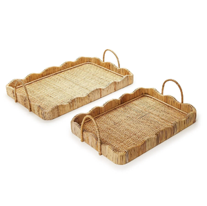 Plateau de service ovale en rotin tressé avec une base en mosaïque de nacre bleue et blanche à motifs floraux, disponible au prix de gros - Product Image 5