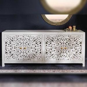 Vandana Modern Elegant Design <b>Sideboard</b> MARRAKESCH 170cm White Mango Wood Handmade with Decoration <b>for</b> <b>Kitchen</b> & Bathroom - Product Image 3