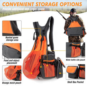 Gilet de chasse haute visibilité orange fluo respirant avec poches pour cartouches et porte-bouteilles - Product Image 4