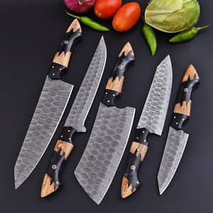 Nordic Forge Handmade Five-Piece Damascus Steel Chef Knife Set Ambidextrous Resin Olive Wood Handle Full Tang Knives with Bag - Product Image 2