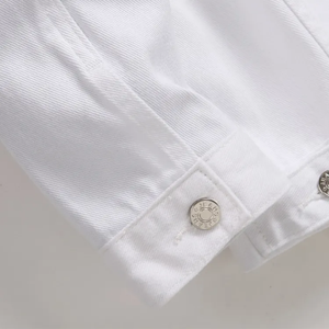 Men's White <b>Denim</b> Jacket Casual Turn-down Collar Button Up Ripped Frayed Design Spring Outwear Regular Fit Cotton <b>Coat</b> - Product Image 3