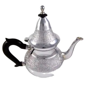 Cafetière arabe Dallah tendance en métal plaqué argent avec poignée noire, Dallah faite à la main pour la maison, la cuisine et la table - Product Image 1