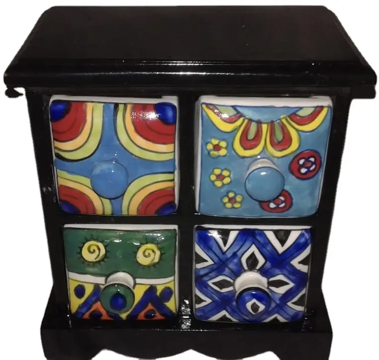 Handicrafts Wooden Chest Of Ceramic Drawers Spice and jewellery Box & Gift Wooden Craft