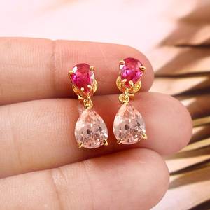 Pendientes de zafiro y rubí, plata de ley 925, chapado en oro de 14 quilates, pendientes de pera, joyería fina para mujer, regalo - Product Image 5