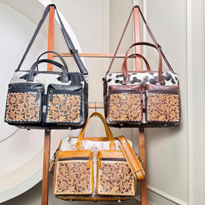 Sac à langer multifonctionnel personnalisé en cuir repoussé à la main de grande taille avec poche zippée sac à langer momie en cuir de vachette compartiment pour ordinateur portable sac à main - Product Image 4