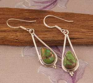 Boucles d'oreilles pendantes en turquoise verte naturelle, argent sterling 925, bijoux artisanaux en pierres précieuses, vente en gros, pierre verte matricielle unique - Product Image 5