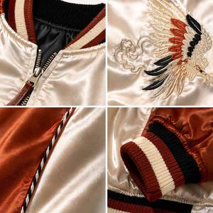 Custom Premium Canvas Patchwork <b>Mandarin</b> <b>Collar</b> Hooded Winter Sukajan Varsity <b>Jacket</b> Falcon Embroidered Japanese Souvenir OEM - Product Image 3
