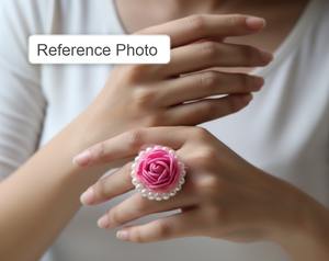 Anillo Decorativo con Flor Artificial de Rosa Tradicional |   Regalo de Verano |   Accesorio y recuerdo para mujer para boda mayun heena nikah - Product Image 2