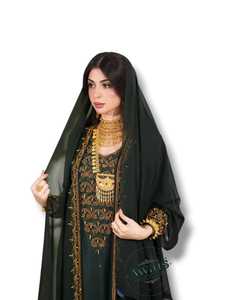Awais House Women's Green Embroidered Abaya Long Sleeve Floor Length Modest Wedding Dress - Product Image 2