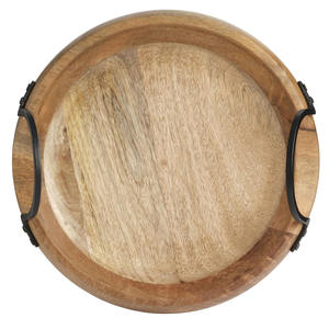 Bandeja otomana de madera de mango redondo Vintage con asas, bandeja decorativa de madera rústica para cocina, comedor, encimera, servicio diario - Product Image 5