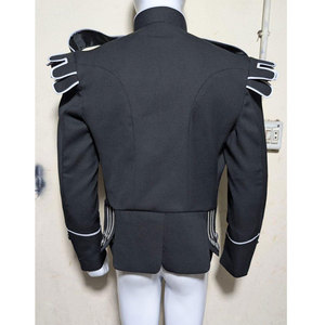 Mens Black Wool Handmade Doublet <b>Jacket</b> Scottish Guards Style <b>Silver</b> Trim Hidden Front Zip Highland - Product Image 2