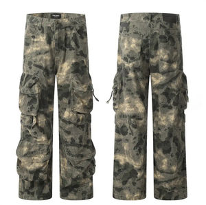 Pantalon cargo camouflage vintage multi-poches avec logo personnalisé pour homme, coupe droite, style baggy, effet empilé - Product Image 1