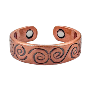 Bague magnétique élégante en cuivre, ajustable, motif spirale gravé, faite à la main en cuivre pur, accessoire de mode quotidien - Product Image 3