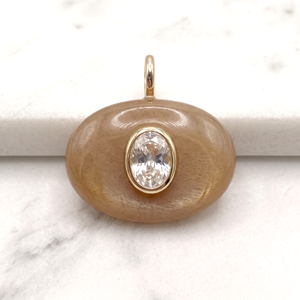 Colgante de Piedra Lunar con Incrustaciones de Circonita Redonda, Baño de Oro Vermeil de 18k, Charms de Piedras Preciosas con Incrustaciones de Gemas, Venta al por Mayor Directa de Fabricante, 21mm - Product Image 1
