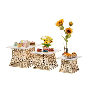 Rectangle Metal <b>Cake</b> <b>Stand</b> <b>Set</b> Of 3 Piece With Floral Cutout Design Reusable Dessert Display For Home Decor In Impressive Price - Product Image 1