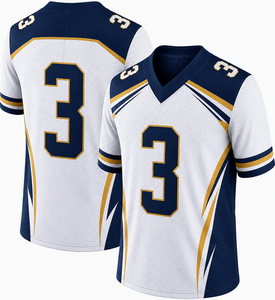 Maillot de football en maille pour hommes, blanc, bleu marine et or, avec numéro 3 imprimé, col en V, manches courtes, haut de sport athlétique - Product Image 4