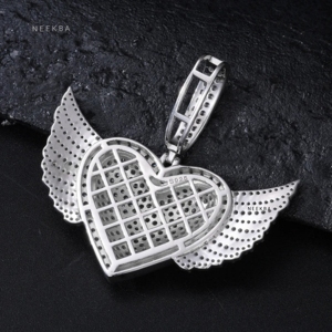 Colgante de Corazón Alado de Moissanita - Colgante de Corazón de Moissanita VVS, Joyería de Plata 925 Estilo Drip Streetwear, Colgante de Corazón de Plata - Product Image 5
