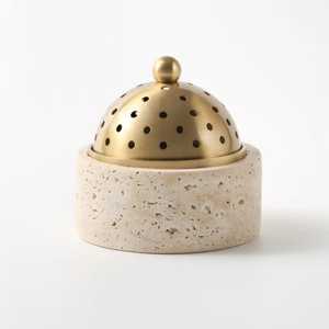 Buy Traditional Style Terrazzo Incense <b>Burner</b> With Perforated Lid Aromatherapy Diffuser Black Base Gold Interior All Season Use - Product Image 1