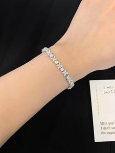 925 Silver Moissanite Bracelet Alternating Floral Princess Design Sparkling Wedding <b>Gift</b> for Women - Product Image 5