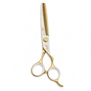 Tijeras de entresacar Gold Paw Print de acero inoxidable con punta roma, para diestros, mango largo, para cortar el pelo - Product Image 1