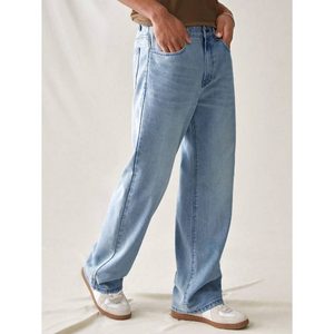 <b>Mens</b> Vintage Retro Style Ice Blue Denim <b>Jeans</b> Straight Fit High <b>Waist</b> Breathable Whishker Washed Streetwear Fashion Size 28 <b>42</b> - Product Image 5