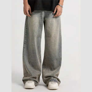 Pantalones de mezclilla de cintura media, estilo lápiz, lavado a la piedra, de algodón, corte holgado, estilo casual de otoño, para hombre, con botones, ligeros y transpirables - Product Image 2