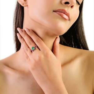 S925 <b>Silver</b> Beautiful Unique Design Oval Shape <b>Emerald</b> & Princess Cut Ruby Gemstone <b>Ring</b> Fine Jewelry for Women's - Product Image 4