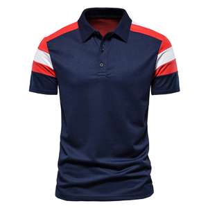 Polo de Manga Corta para Hombre 2026, Color Azul Marino con Bloques de Color, Rayas Rojas y Blancas, Diseño Tejido Transpirable e Informal - Product Image 1