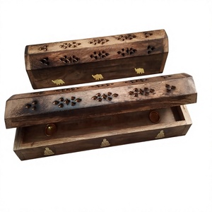 Eco Friendly Indian Handmade Mango Wooden Carved With Buddha Brass Inlaid <b>Incense</b> Sticks Burners <b>Box</b> For Aromatherapy Wholesale - Product Image 1