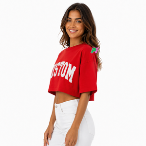 Camiseta Corta para Mujer, Personalizada con Bordado de Letras, Cuello Redondo, Manga Corta, Corte Holgado, Informal, Primavera Verano, 100% Algodón - Product Image 4