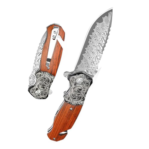 Cuchillo Plegable de Acero de Damasco con Mango de Madera, Hoja de Punta Caída, Perilla de Pulgar, Cuchillo de Caza, Cuchillo de Bolsillo EDC, Grado Industrial OEM para Camping - Product Image 3