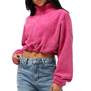 2025 <b>Women's</b> Cropped <b>Gym</b> <b>Jacket</b> Adjustable Bottom Hot Sales Winter Long Sleeve Thick Casual Fleece Sports Jumper Lace Decoration - Product Image 2