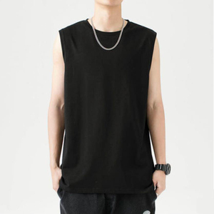 Débardeur sans manches pour homme, couleur unie, 100% coton tricoté, écologique, imprimé, col rond, style sportif, noir - Product Image 2